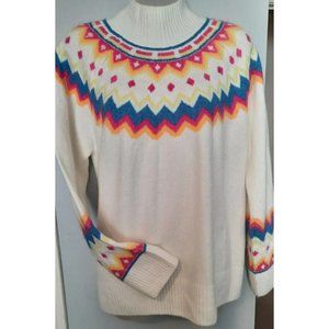 Vince Camuto Fair Isle sweater Aztec soft pastel  womens L Gorgeous